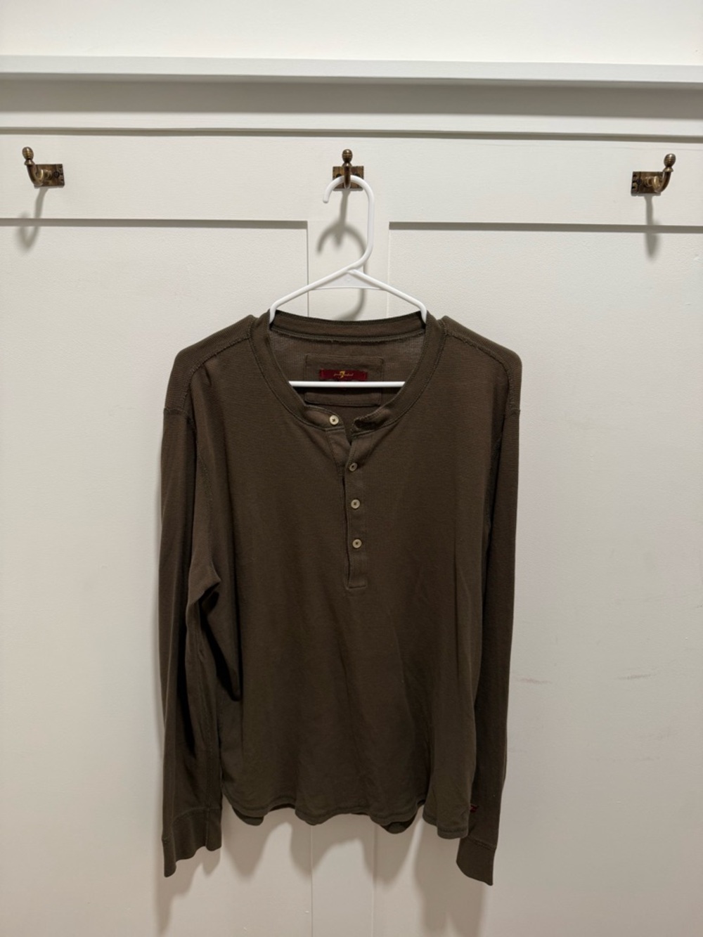 7 For All Mankind Long-Sleeve Henley in Dark Olive